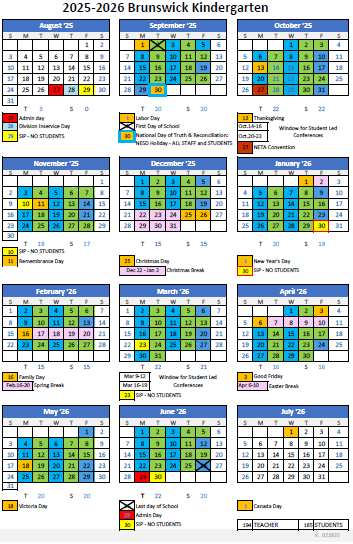 Kindergarten Calendar 2025-2026