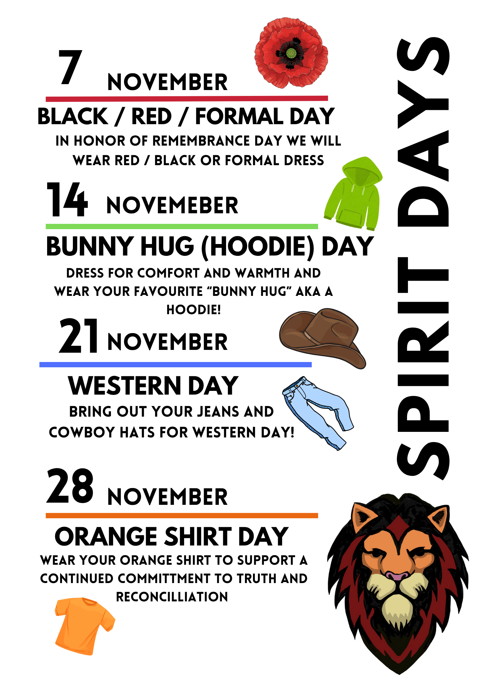 Brunswick November Spirit Days!