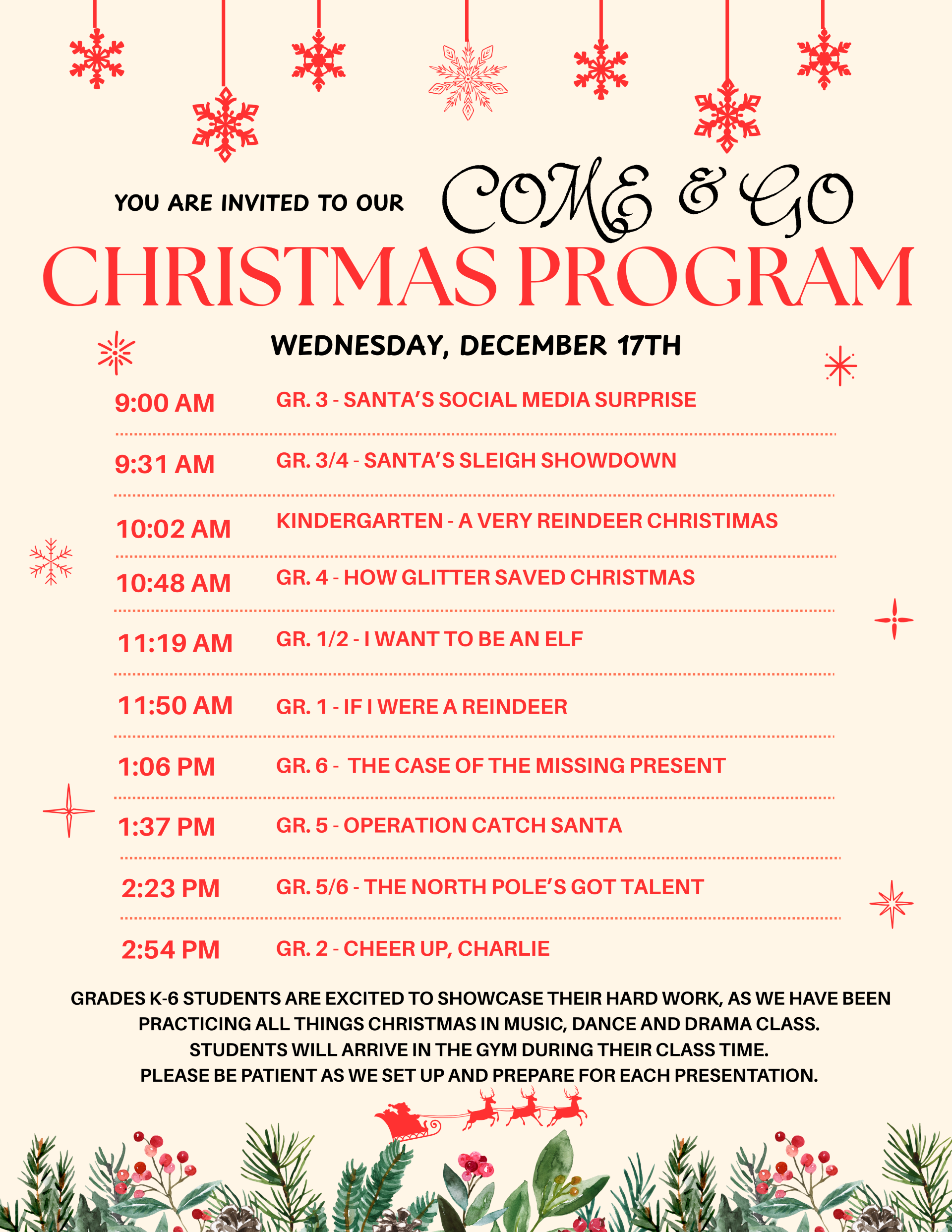 You are invited to our come & go Christmas Program